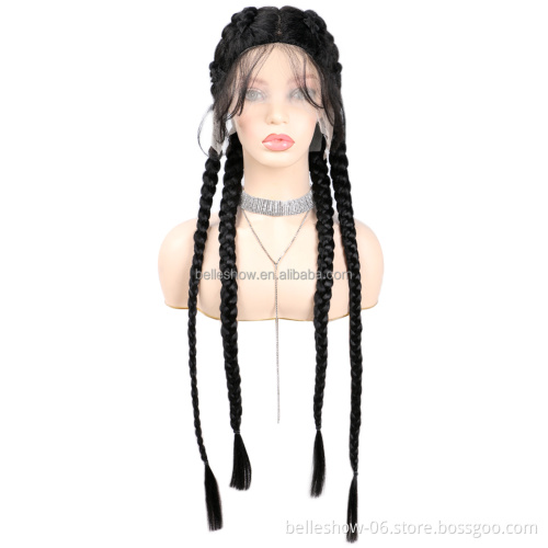 African American 32inch Box Black Braid Hair Wig Synthetic Hair Wig Wholesale 4 Long Box Braided Twist Lace Wigs